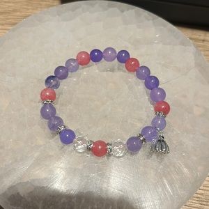 Dyed pink and lavender agate and silver lotus flower